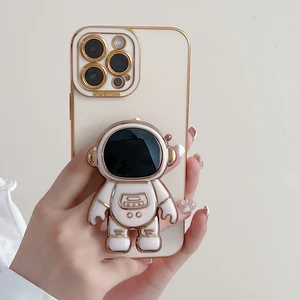 ins Bracket Case for iPhone 13 12 11 Pro Xs Max Luxury Cute Astronaut Stand Holder 13mini 12Mini XR SE 8 7 6 6S Plus Slim Cover