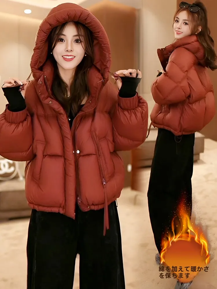 2024 женское пальто с хлопковой подкладкой маленьким капюшоном зимнее новое