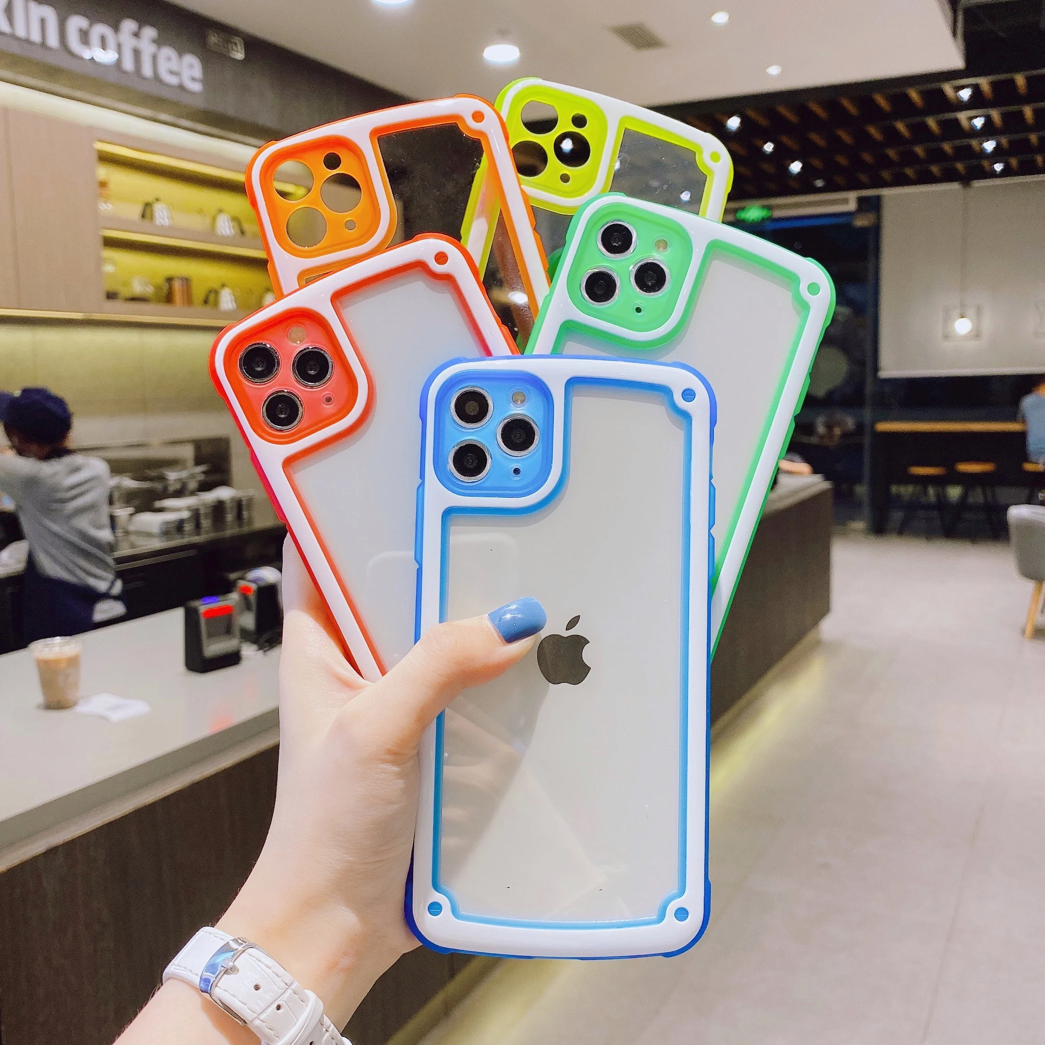 

Флуоресцентный Прозрачный ударопрочный чехол для телефона iPhone 12 Mini 11 Pro Max XR X XS Max, спортивный Мягкий силиконовый чехол для телефона из ТПУ