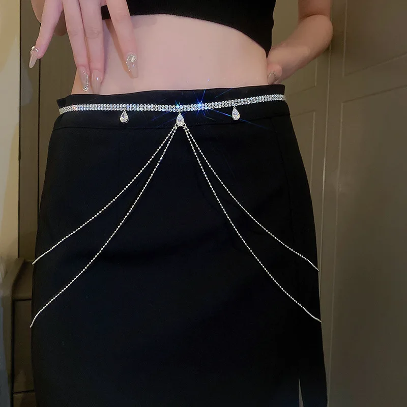 

MOGAKU Shiny Rhinestone Waist Chain for Women Fashion Charm Crystal Chest Belly Chains Party Nightclub Body Jewelry Accessories