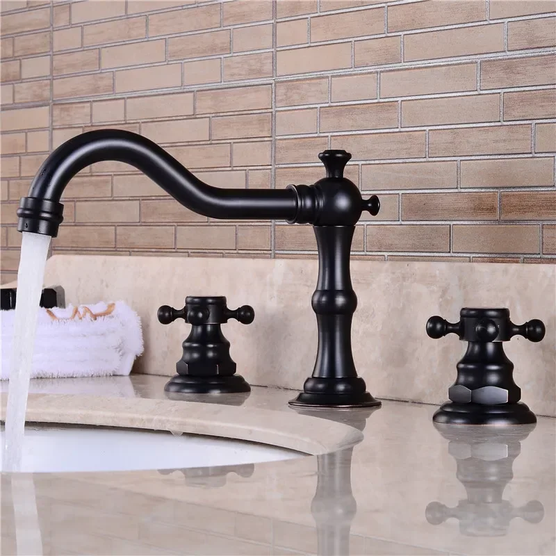 Широкий смеситель для раковины в ванную комнату с 3 отверстиями встраиваемая