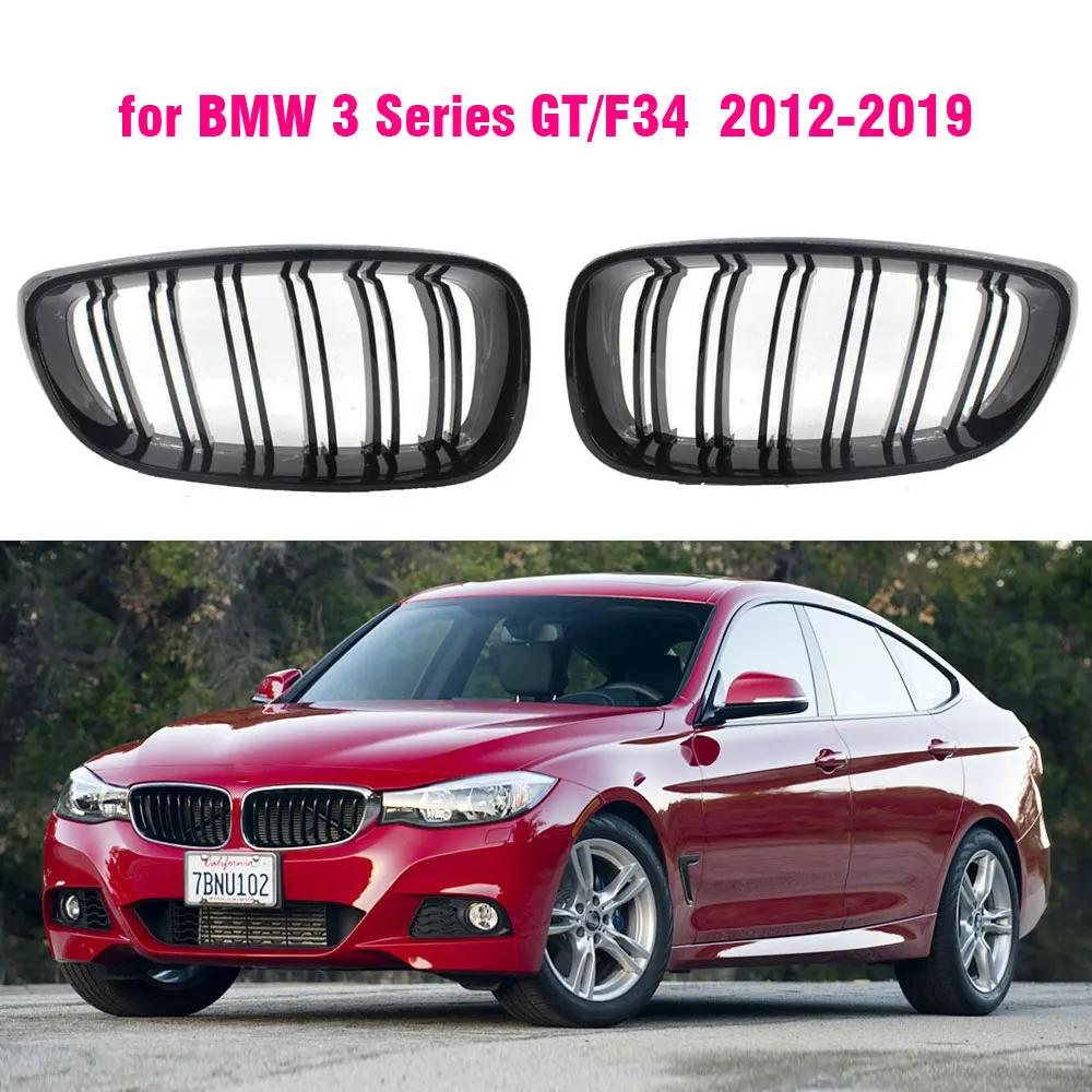 Gloss Black Front Bumper Kidney Grill Grilles For BMW 3 Series GT F34 2012-2019 320i 328i 335i XDrive Double Line M Style