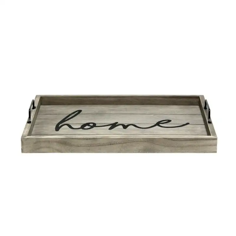 

Wood Serving Tray With Handles, 15.50" x 12", "Home"