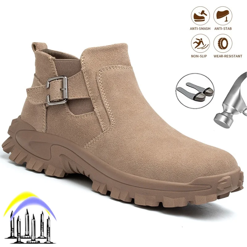 

Men Safety Shoes Steel Toe Work Boots Indestructible Non-Slip Puncture-Proof Safety Sneakers Anti-smash Comfort Industrial Shoes