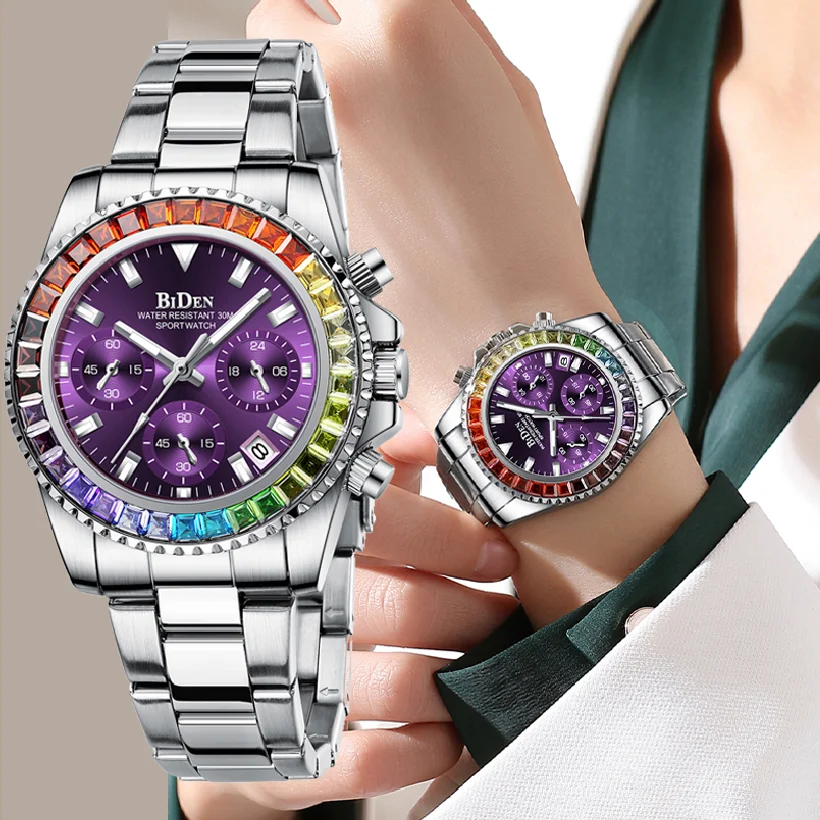 

BIDEN Watch For Women Quartz Wrist Watches Fashion Ladies Bracelet 12/24 hours Chronograph Waterproof Calendar montre femme luxe