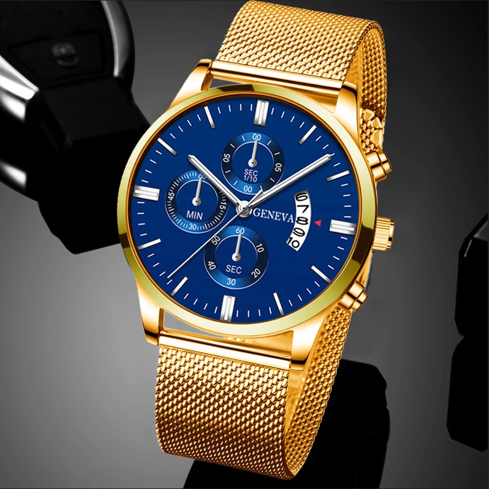 

New Classic Business Men Watch Fashion Luxury Watches Stainless Steel Mesh Belt Calendar Date Quartz Male Wristwatch reloj homb