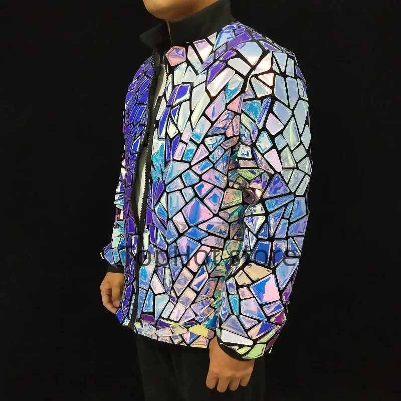 Мужская блестящая куртка фиолетовая зеркальная костюм для выступлений на сцене
