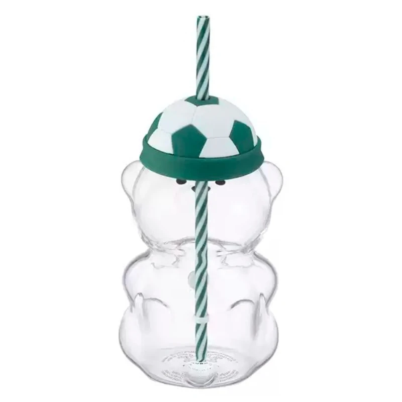 Стакан Starbucks Bear Glass Straw Cup 591 мл с крышкой в виде футбольного шлема, полосатой соломинкой, прозрачный, из высококачественного боросиликатного стекла, портативный, для напитков (art.: 3920dc7fbbfa6) - 3920dc7fbbfa6
