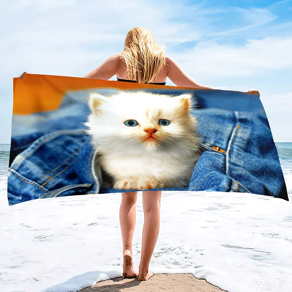 

Lovely Cat Print Lightweight Beach Towel, Soft Beach Blanket Fast Dry Super Absorbent Beach Towels for Adults and Kids