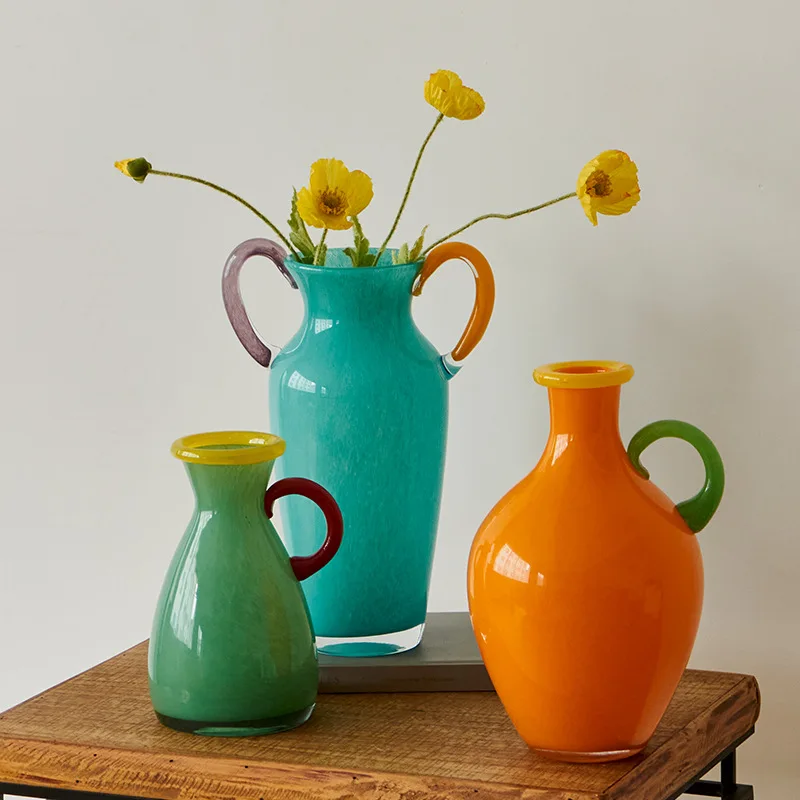 Витражная ваза винтажная бинауральная ручка цветочная композиция аксессуары