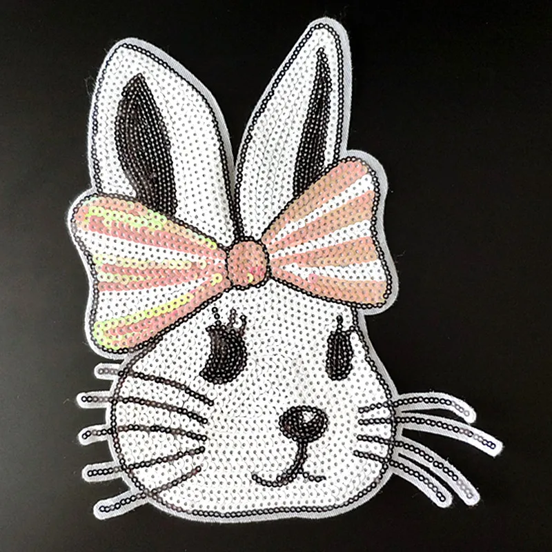 Сверкающая нашивка с блестками в виде мультяшного кролика сделай сам пришитая
