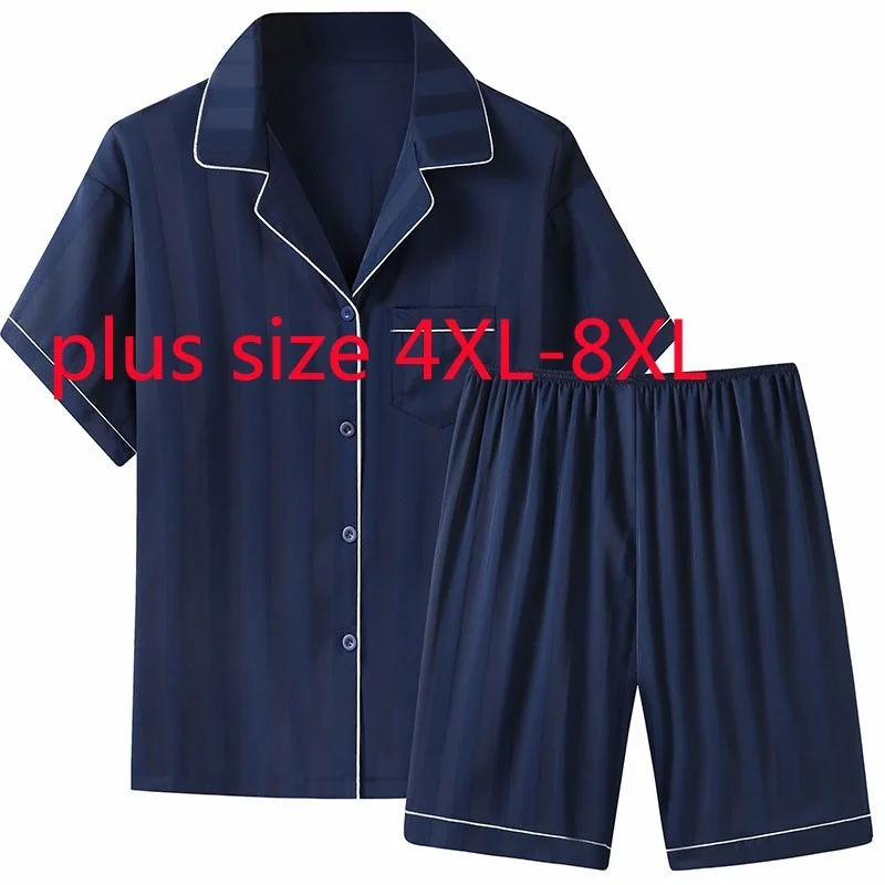 

New Arrival Fashion Summer Super Large Men Pajamas Short Sleeve Shorts Two Piece Elastic Waist Thin Plus Size 4XL5XL 6XL 7XL 8XL