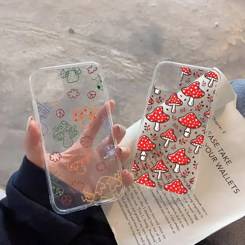 

Mushroom cute cartoon Phone Case Transparent soft For iphone 12 11 13 7 8 6 s plus x xs xr pro max mini