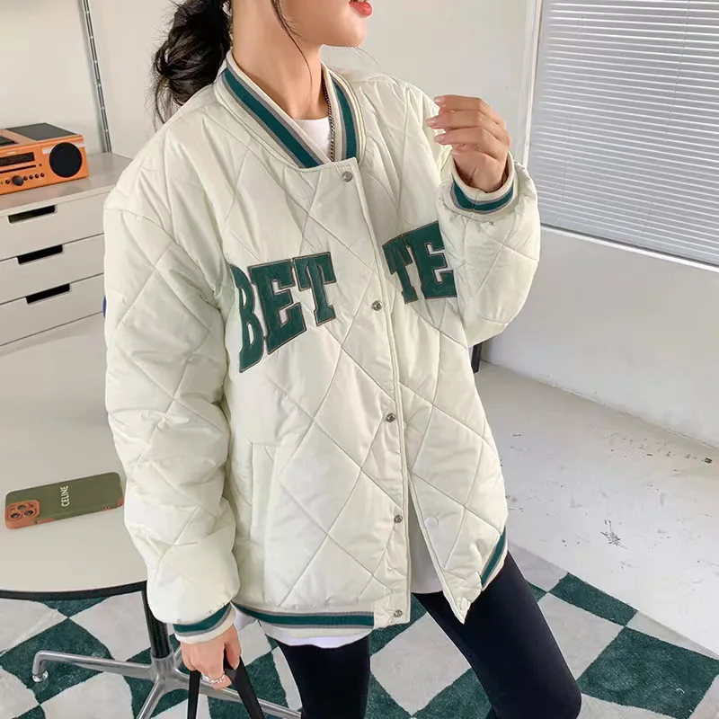 Y2k Letter Print Fashion Baseball Bomber Coat 2022 Autumn Winter Oversized Patchwork Jacket Varsity Women Casual White Black