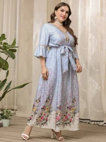 toleen women plus size large elegant maxi dresses 2022 summer blue fashion long oversized muslim party evening festival clothing