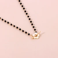 new fashion luxury clavicle chain black crystal glass bead chain necklace necklace ladies flower ot lock necklace gift