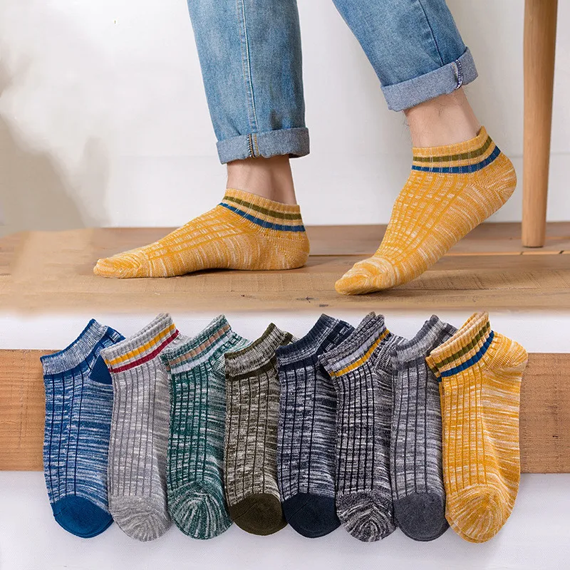 Wholesale 5 pairs of new stitching contrast color men's cotton sweat-absorbing breathable invisible men's boat socks