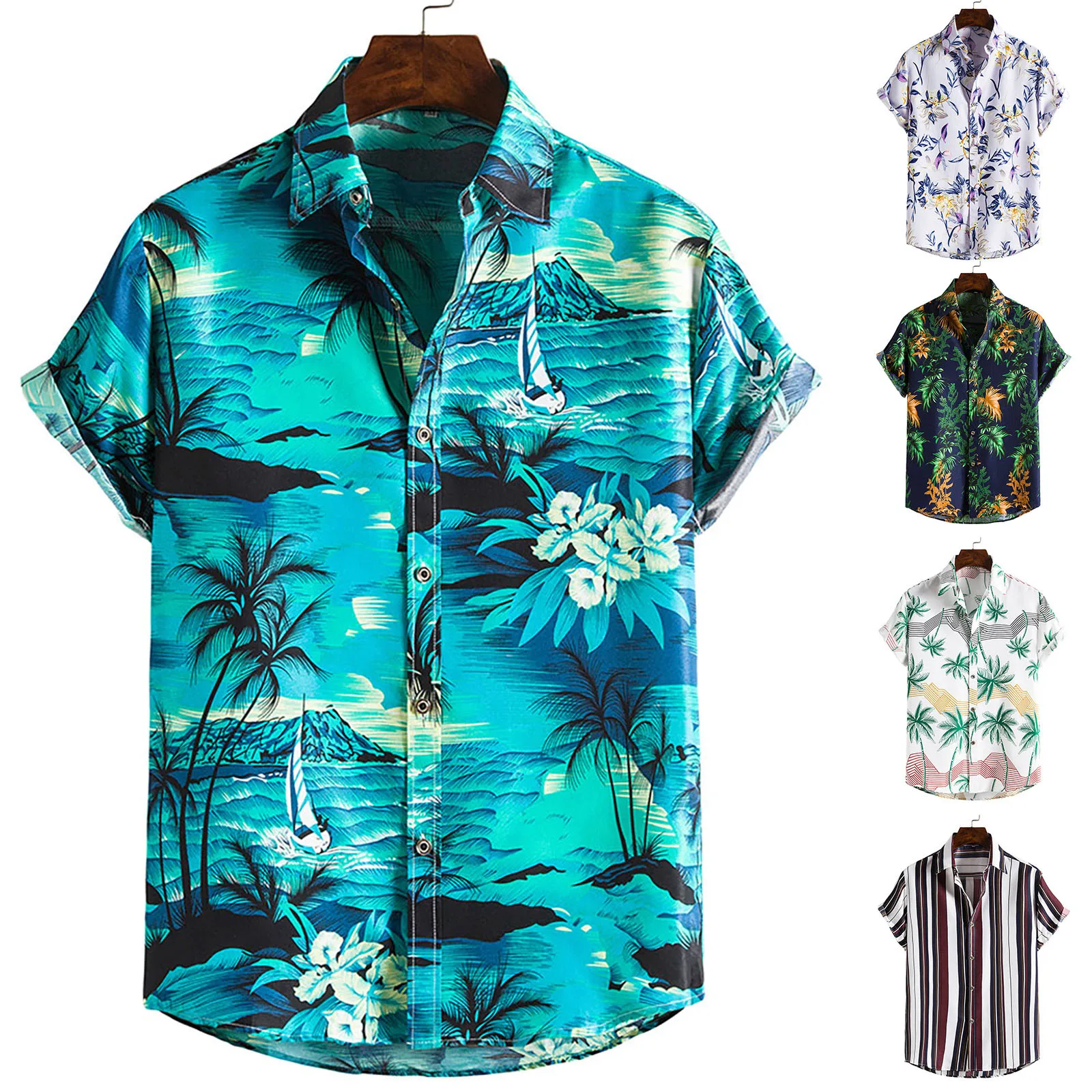 

2022 New Arrival Men's Shirts Men Hawaiian Camicias Casual One Button Wild Shirts Printed Short-sleeve Blouses Tops