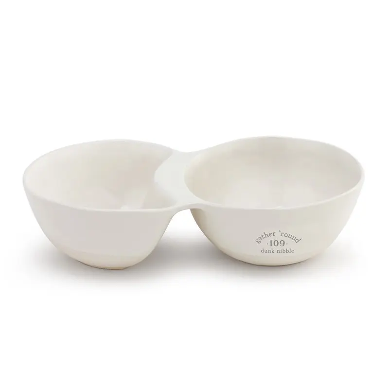

Dunk Nibble White 9.5 x 5 Ceramic Stoneware Handheld Double Serving Bowl