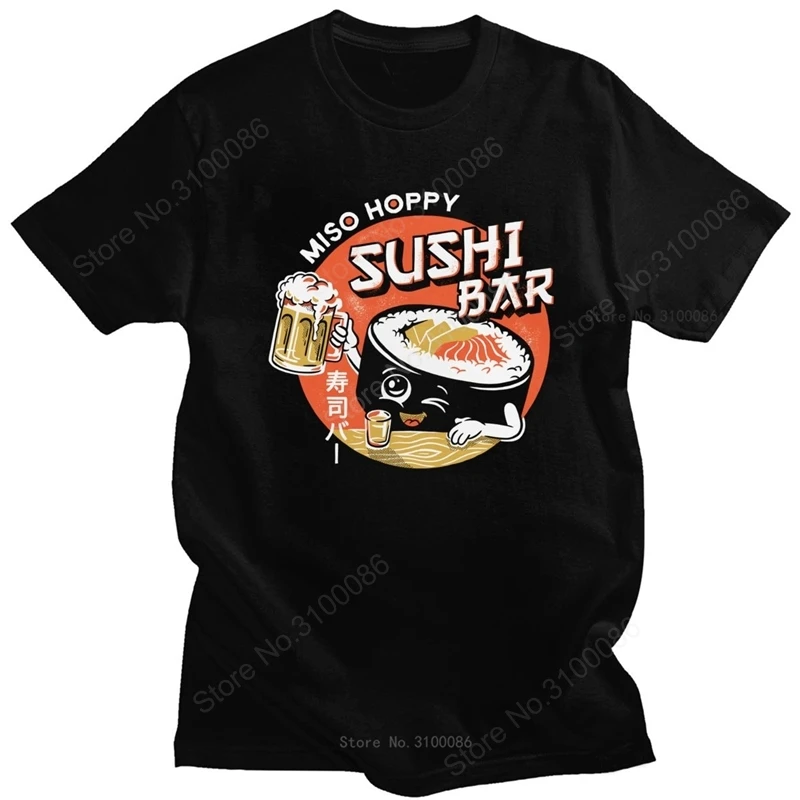 

Kawaii Male Beer T Shirt Homme Short-Sleeve Japanese Sushi Cotton Tshirt Summer Alcohol Drunk T-shirt Drinking Tee Tops Clothes