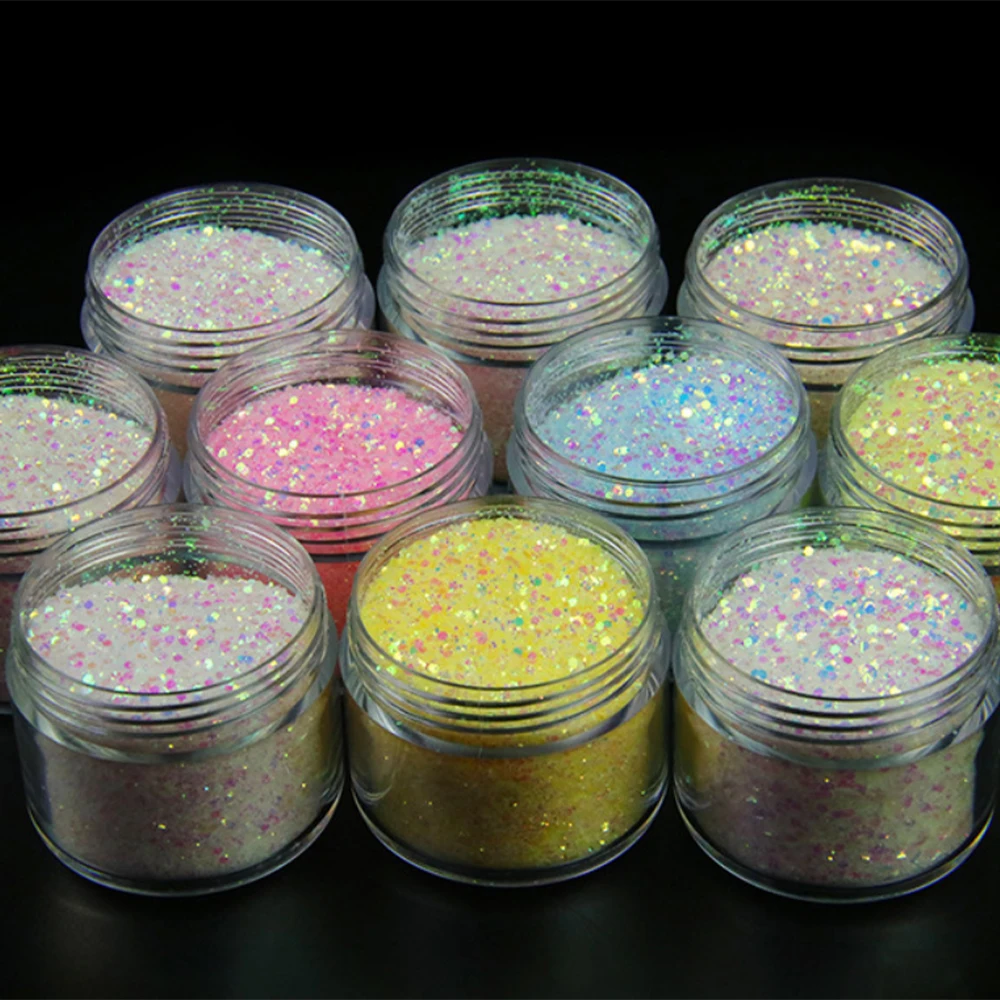 

10g/bottle UV Color Changing Glitter Powder 10 Colors Mixed Size Glitter Holo Sequin Polishing Manicure DIY Accessory Flake C152