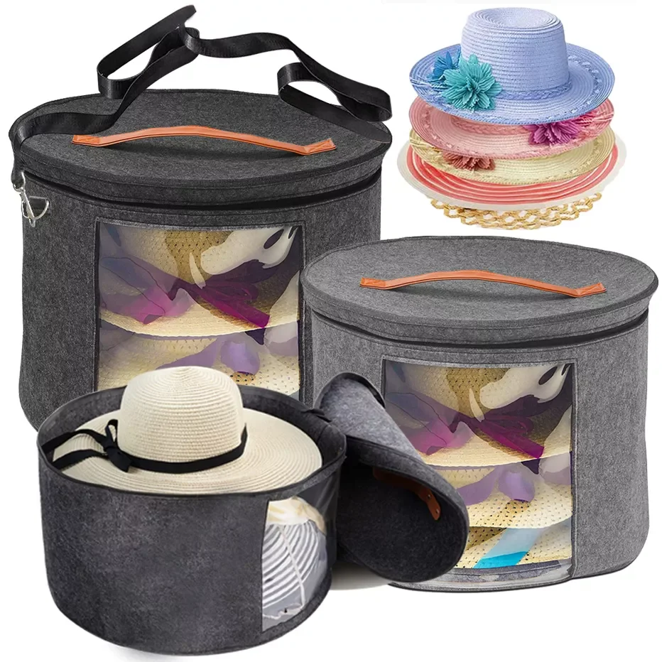 

Foldable Hat Box Felt Stackable Round Pop-up Container Hat Storage Bag with Window Men and Women Travel Hat Box Toy Organizer