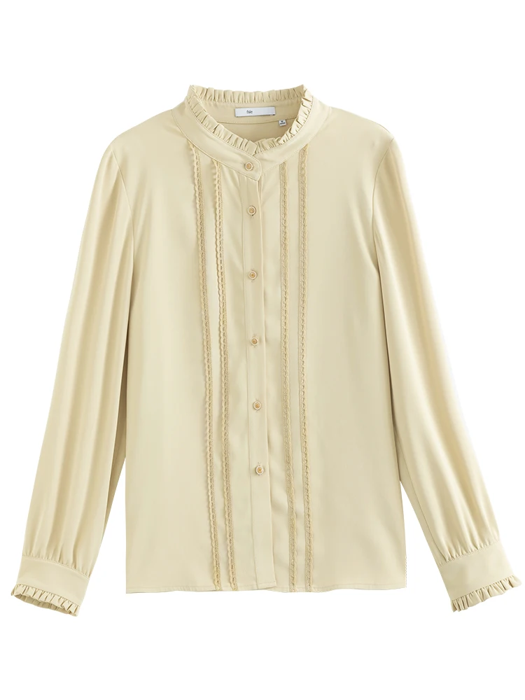 Женская шифоновая блузка с кружевом и воротником-стойкой