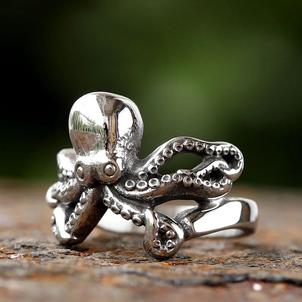Новинка кольцо-осьминог из нержавеющей стали 316L в винтажном стиле с узорами
