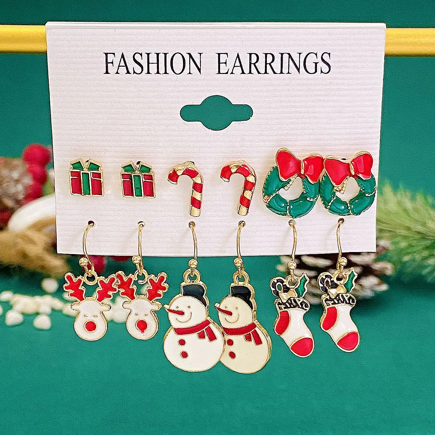 Серьги-подвески с рождественским колокольчиком 6 шт