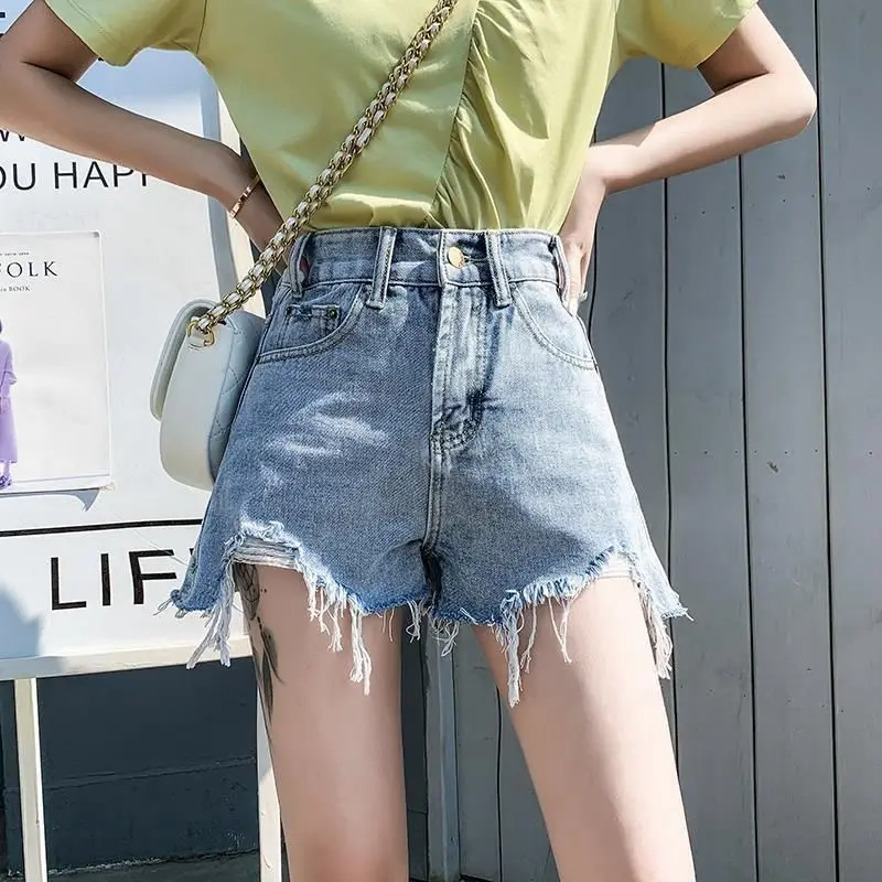 Summer New Fashion High Waist Wide Leg Short Jeans Ladies Loose Casual A-line Streetwear Irregular Denim Shorts Women's Clothing