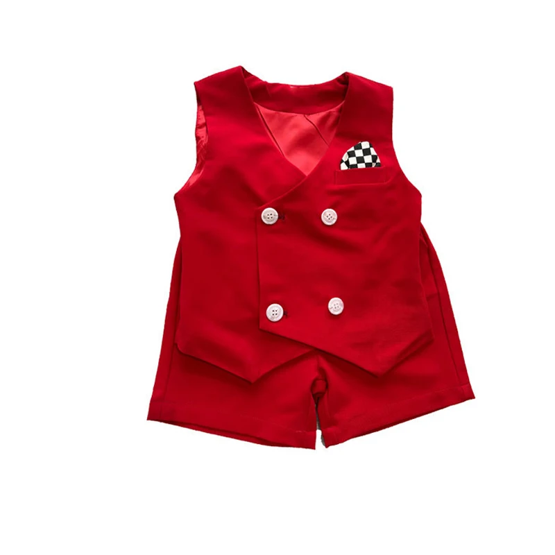 

Летний детский красный официальный жилет, костюм для выступления, свадьбы, проведения вечеринки, жилет, шорты, рубашка, комплект одежды