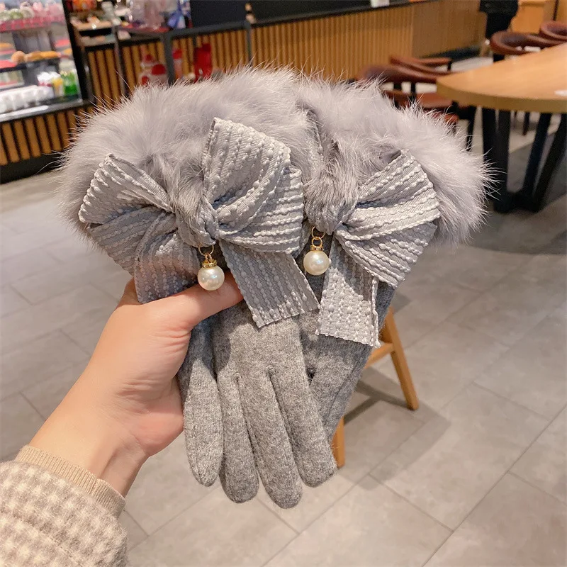 

Winter Warm Woman Gloves Bunny Cute Wool Gloves Touch Screen Riding Plus Velvet Cycling Gloves Autumn Winter Thick Premium