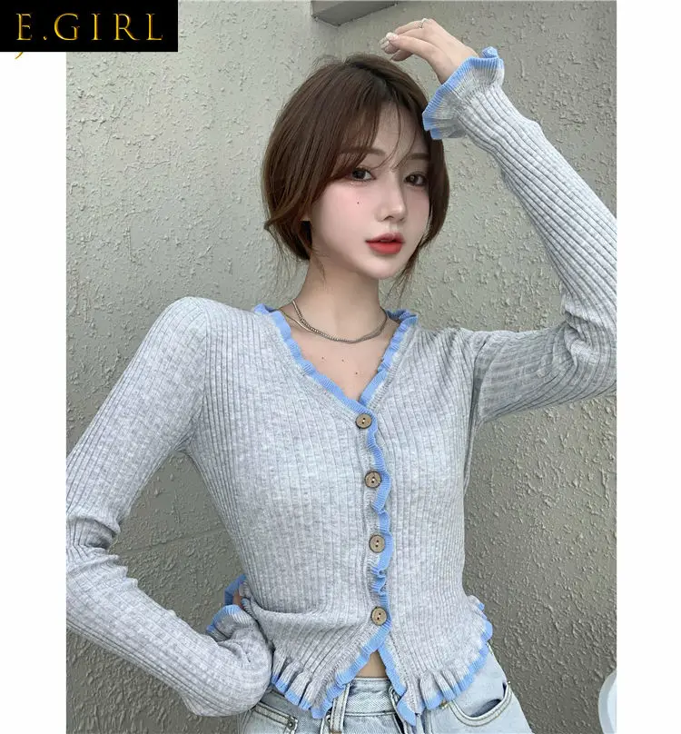 Jackets Women Slim Sexy V-neck Solid Colors Sweet Ruffles Inside Ladies Popular Elegant Leisure All-match Korean Style Maiden