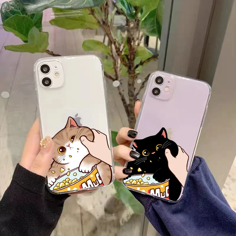 

Cute Cat Kitten For Apple iPhone 13 12 11 Pro Mini X XR XS Max SE 6 6S 7 8 Plus Clear Phone Case Liquid Silicon Silicone Cover