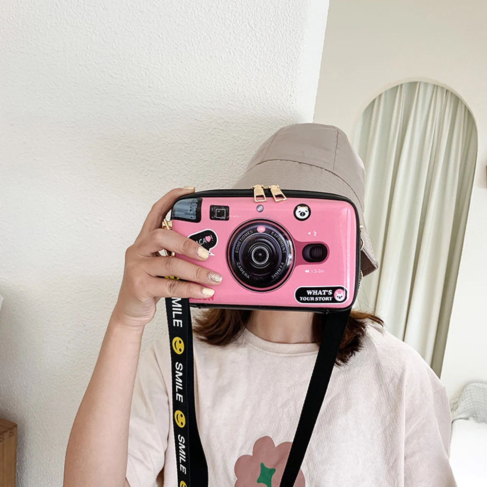 AIOSC Cute Women Bag Personality Camera Designer Handbag Fashion Cartoon Printed Chain One-Shoulder Crossbody Bags Female Purses