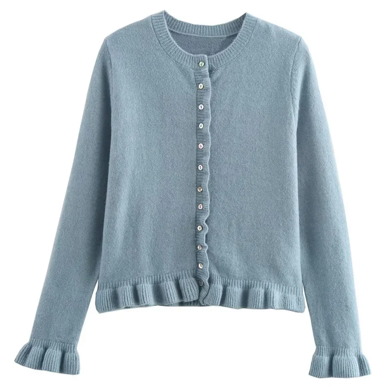 Женский укороченный кардиган с рюшами