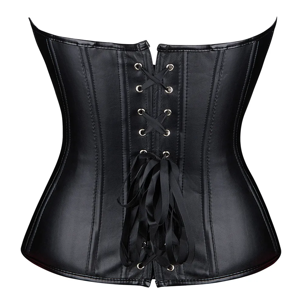Corset Bustier Top Women Vintage Style Zip Faux Leather Overbust Corset Leather Nightclub Sexy Korsett Lingerie Strapless images - 6