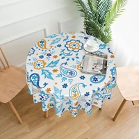 paisley blue boho flower round table cover polyester stain and wrinkle resistant table cloth for kitchen dining coffee party