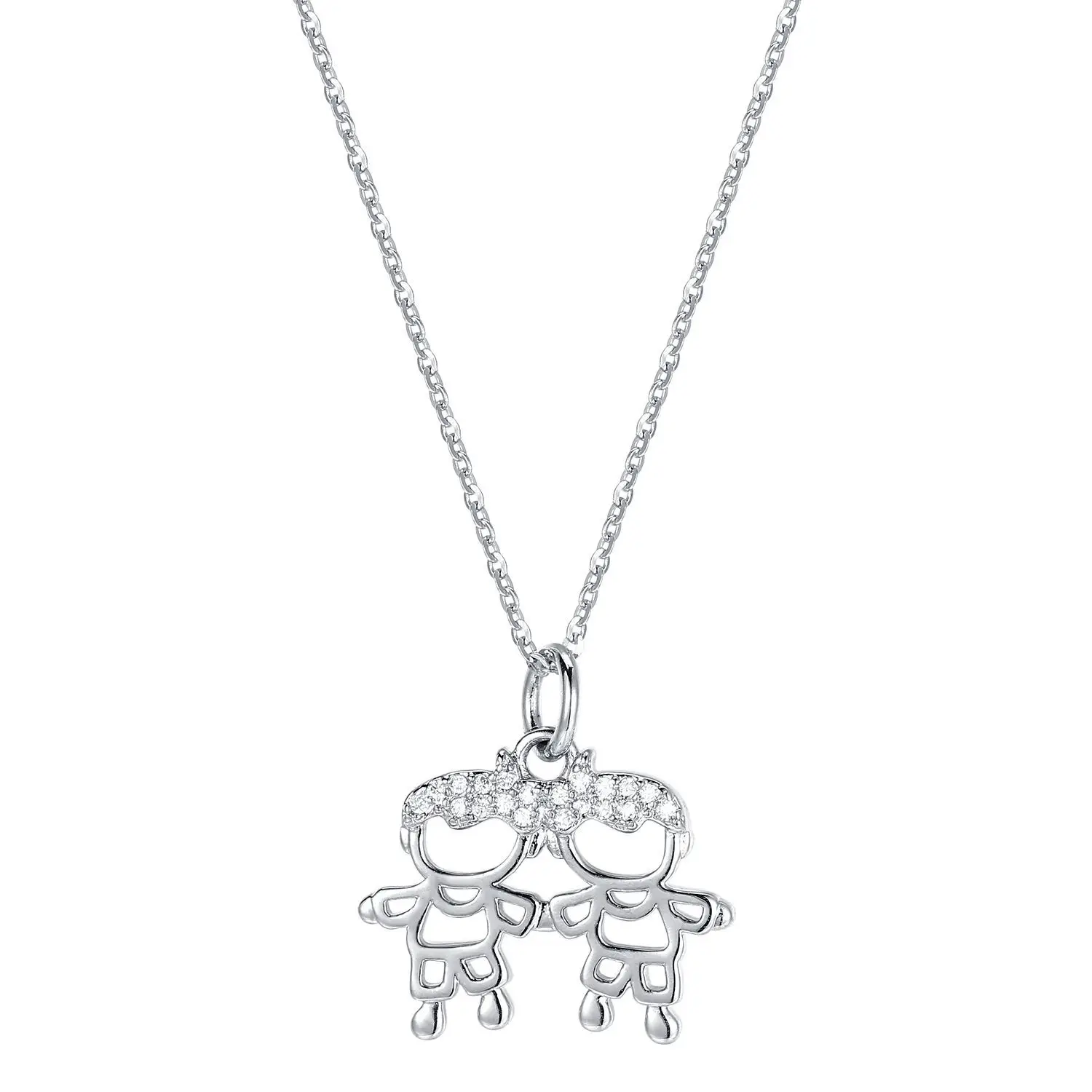 

925S silver two little people in Japan and South Korea diamond pendant clavicle chain niche female chain couple holiday gift