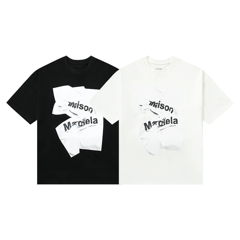 

Maison Margiela T-shirts Men's Women's Summer 23SS MM6 Pleated Letter Printing Oversized Short Sleeve Harajuku T-Shirt Tees Tops
