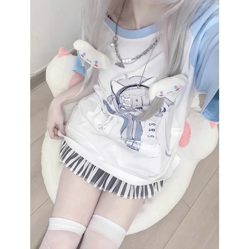 Футболки для девочек популярная Милая летняя футболка в японском стиле