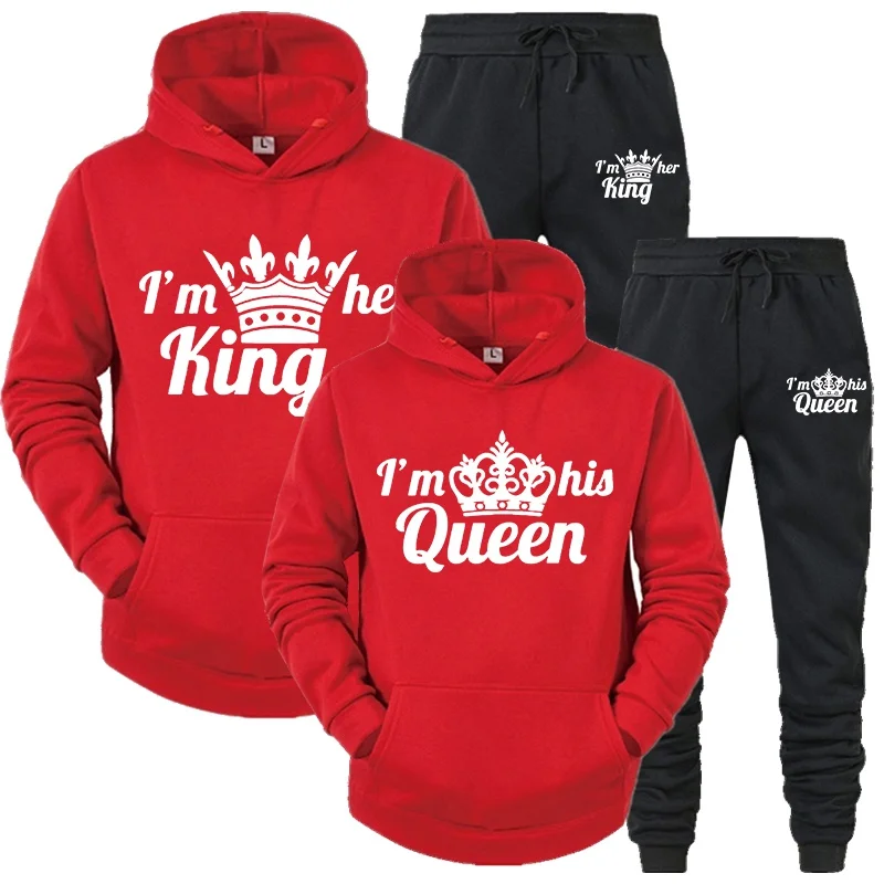 New Couple Sportswear Hoodie printed queen king couple Sweatshirt plus size women's two-piece long sleeved trousers pullover