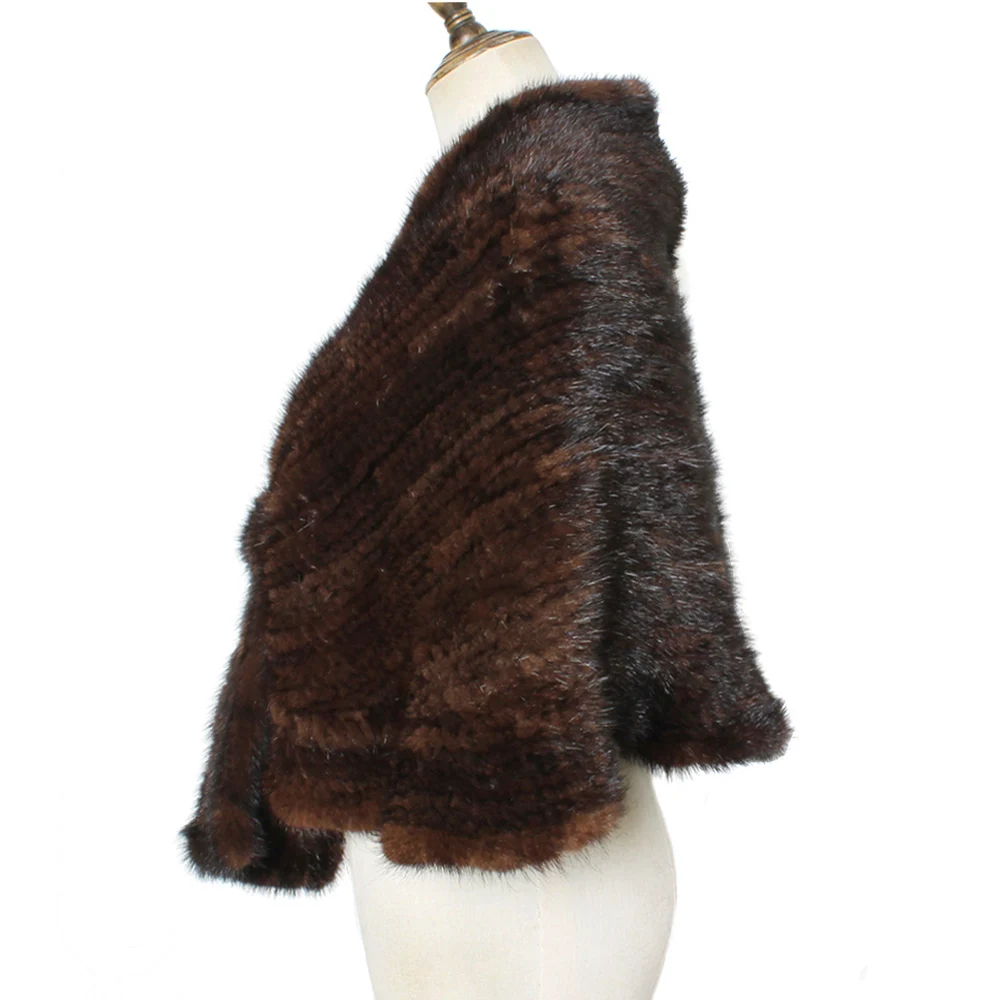 Женская шаль из 100% натурального меха норки Модная вязаная с цветочным дизайном