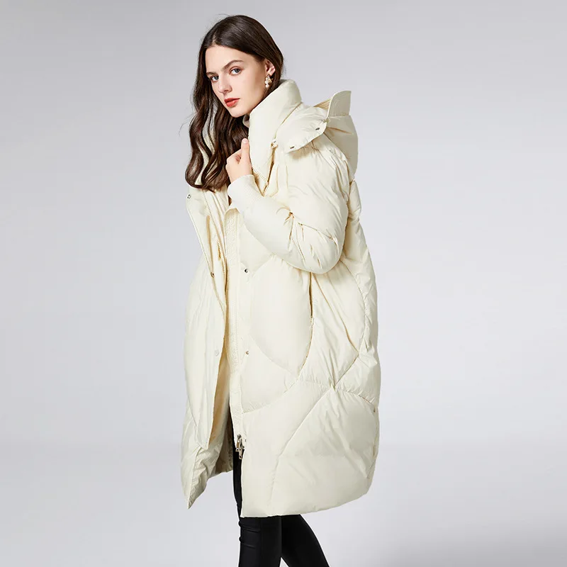 Down Jacket Women Mid-length Over-the-knee Winter New White Duck Down Loose Foreign Style Thickened Hooded Jacket