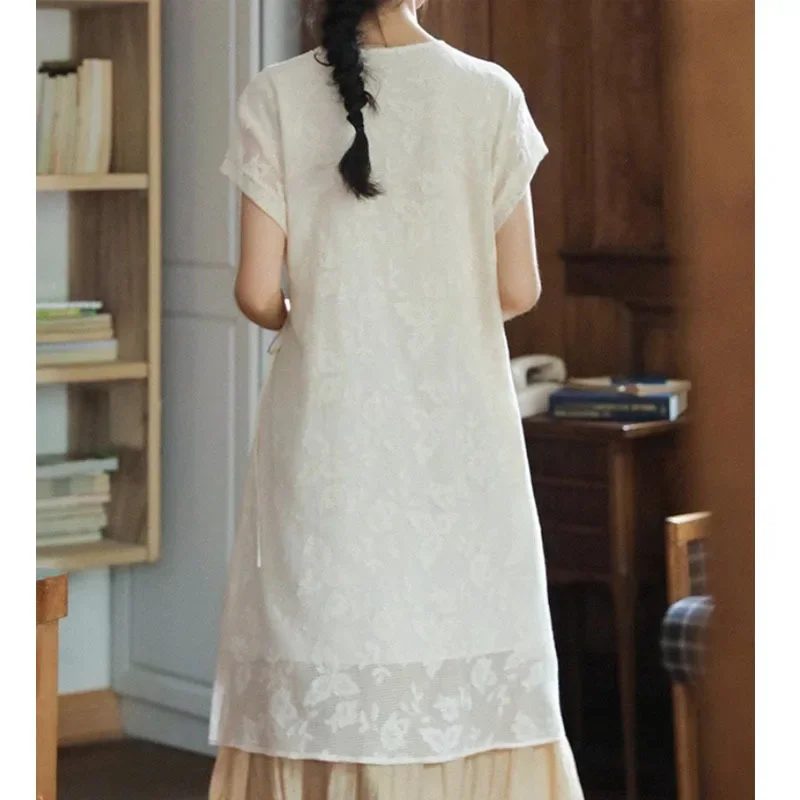 Полый жаккардовый женский кардиган в китайском стиле комплект из 2 предметов