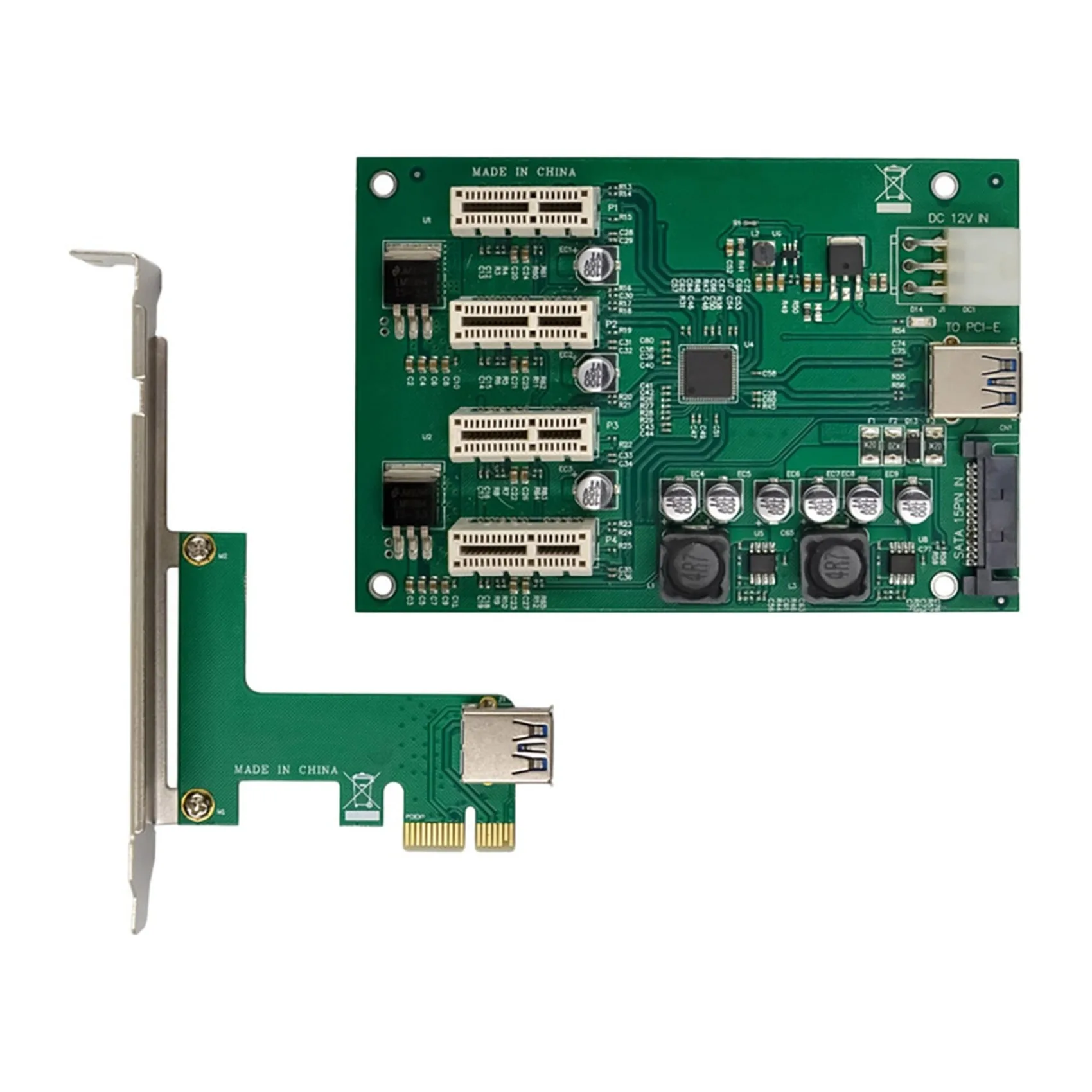 

PCI-E ASM1184E Grouped Conversion Card PCIe X1 to 4XPCIe X1 Card Slot USB3.0 SATA3.0 6PIN Power Conversion Card