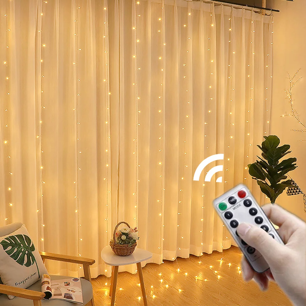 

New Year Christmas Lights Garland Curtain 3M USB Remote Control Festoon Led Light Christmas Decoration 2023 Navidad Home Decor
