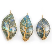 mineraali natural labradorite random pick irregular pendant handmade gold wire wrapped tree of life pendants for making necklace