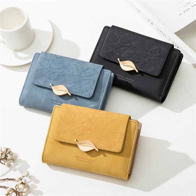 

Новый женский кошелек из нубука с листьями среднего размера, Женский кошелек для монет, модный кошелек, вместительные бумажники с отделения...