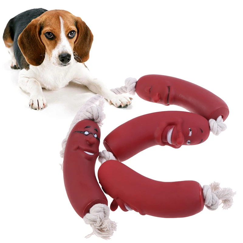 

Pet Toys Sausage Squeaky Healthy Latex Dog Toys Sausage on Rope Home & Kitchen